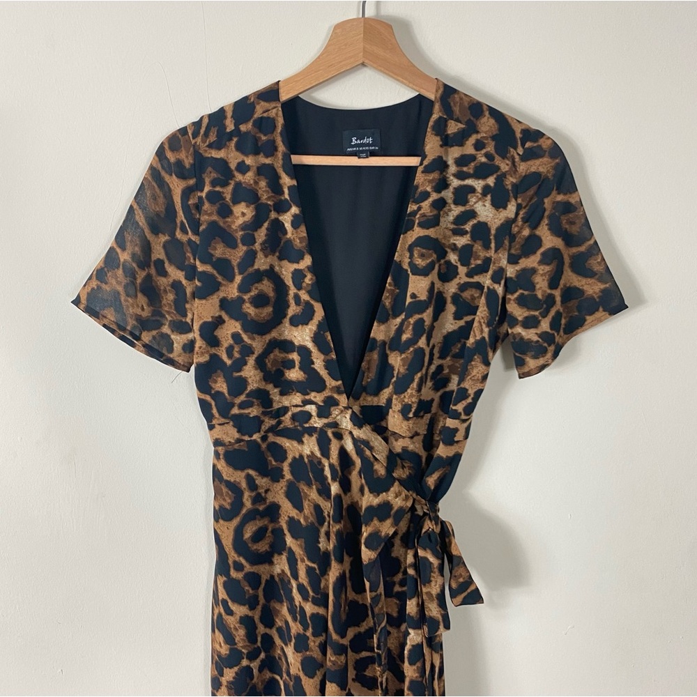 Bardot Brown Leopard Midi Wrap Dress - 4/XS - Picture 7 of 15
